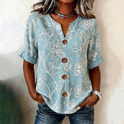 Rosalía | Blusa Vintage Floral con Botones y Manga Tres Cuartos