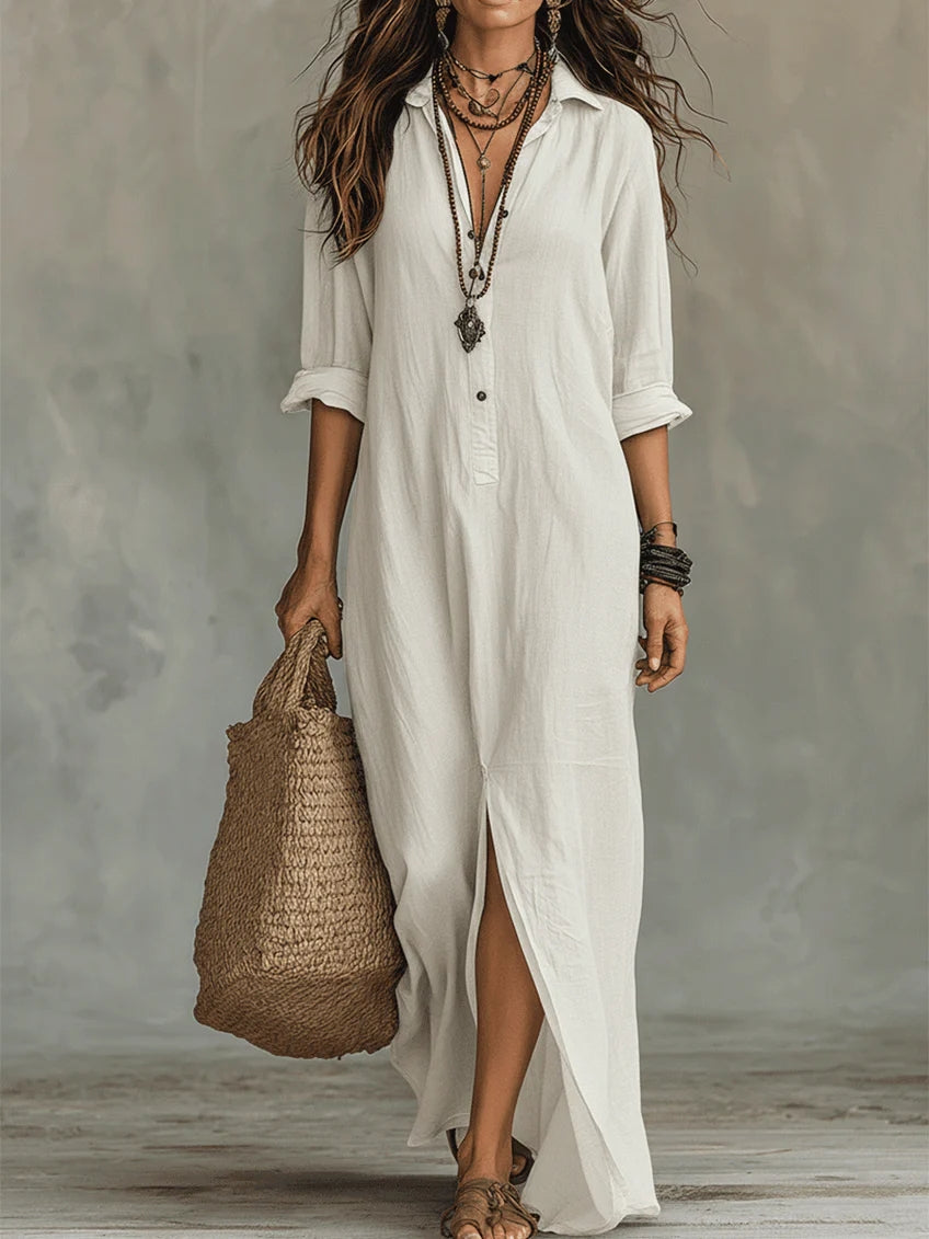 Íris-Luísa | Vestido Largo Suelto con Botones