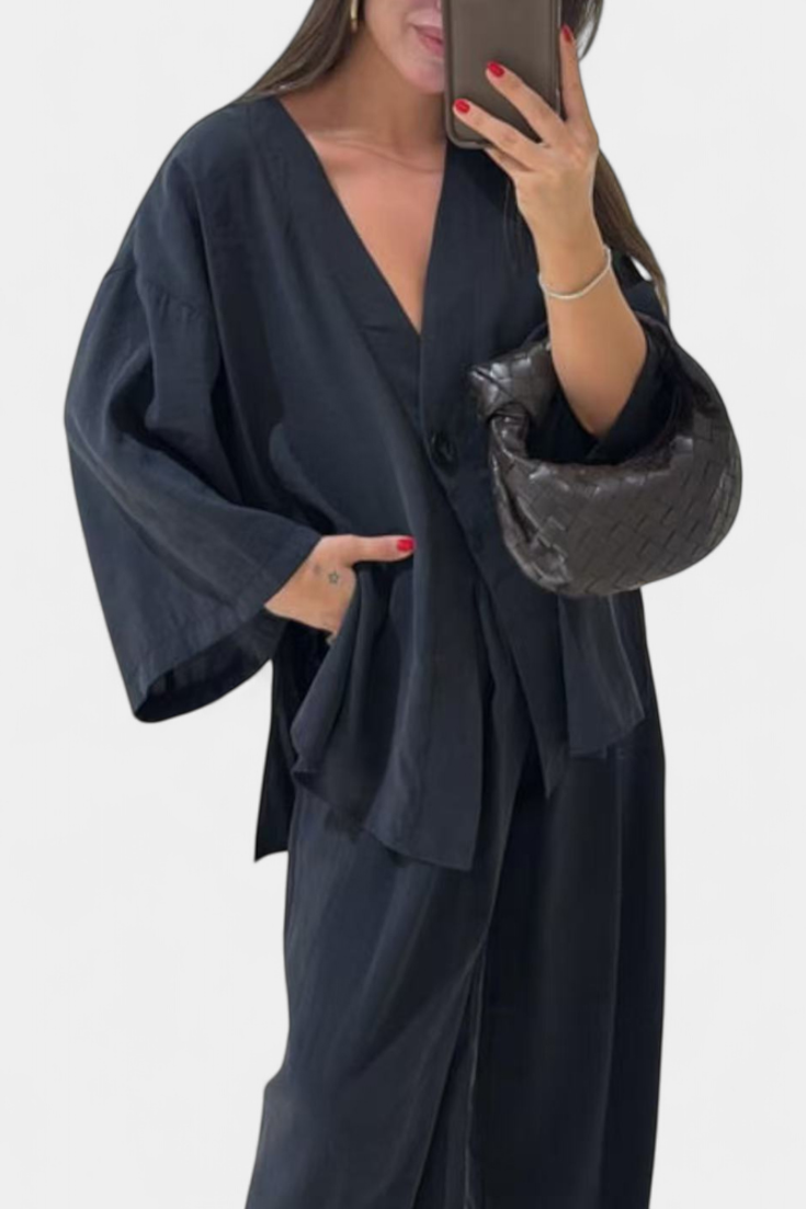 Eli | Conjunto Oversize de Top con Cuello en V y Pantalón Recto