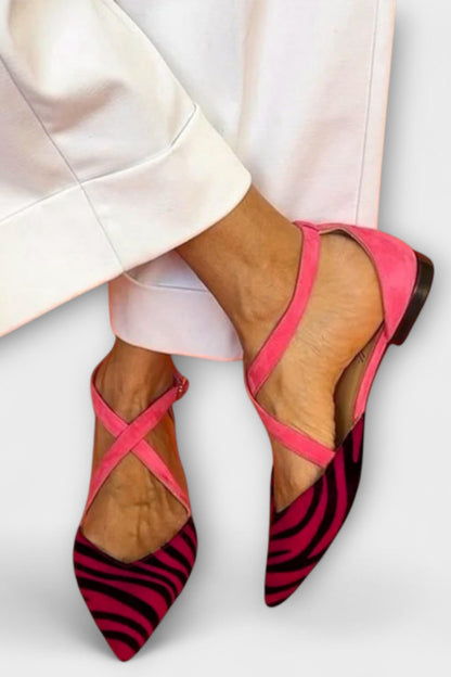 Fenna | Bailarinas con Estampado de Cebra y Tiras Cruzadas
