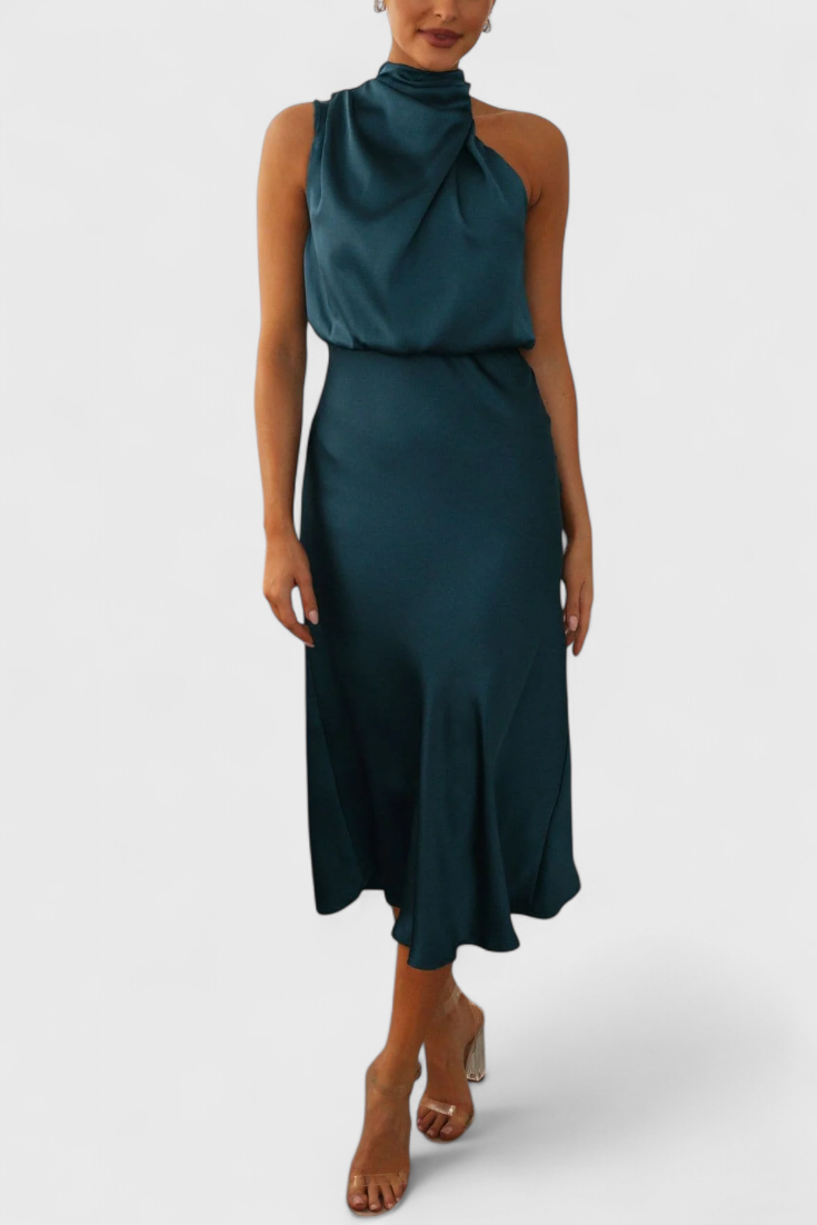 Rina | Vestido Elegante de Cuello Halter Drapeado
