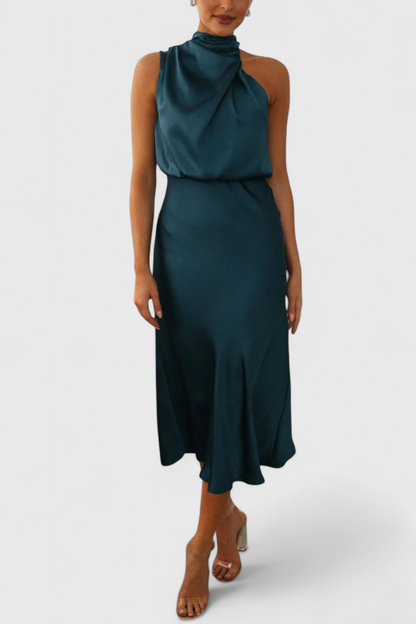 Rina | Vestido Elegante de Cuello Halter Drapeado