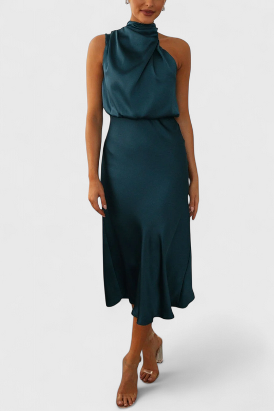 Rina | Vestido Elegante de Cuello Halter Drapeado