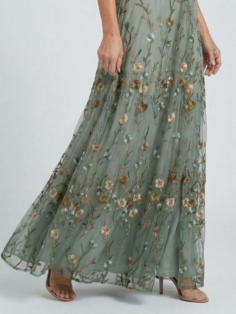 Bianca-Kelly | Vestido Maxi Halter Floral en Verde Salvia