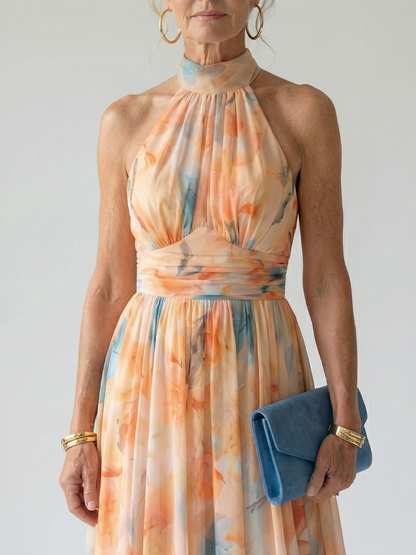 Elina | Vestido Midi Halter con Detalle Fruncido