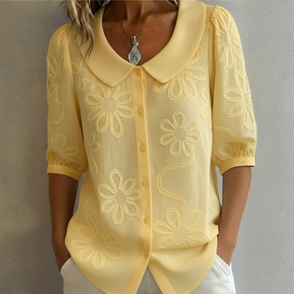 Clotilde | Blusa con cuello Peter Pan y bordado floral