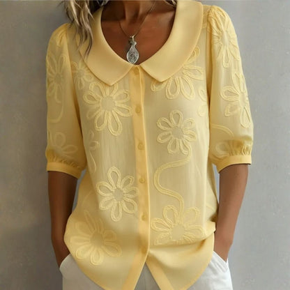 Clotilde | Blusa con cuello Peter Pan y bordado floral