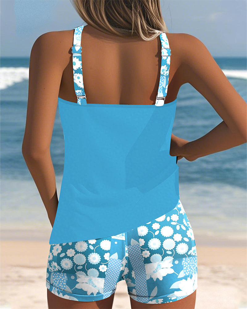 Teodora | Tankini camiseta con short de baño estampado