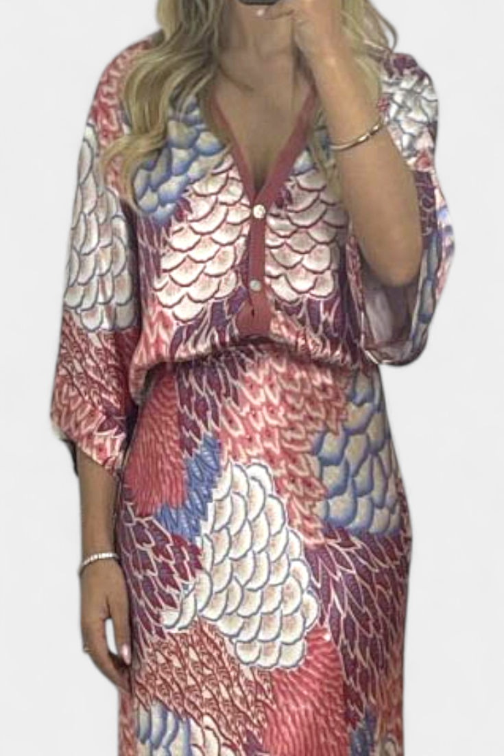 Camila-Patrícia | Conjunto Suave de Blusa y Falda de Cola de Pez Floral