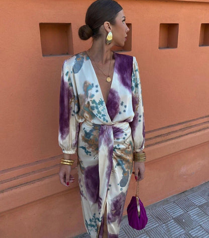 Carolina-Violeta | Vestido Satinado Cruzado