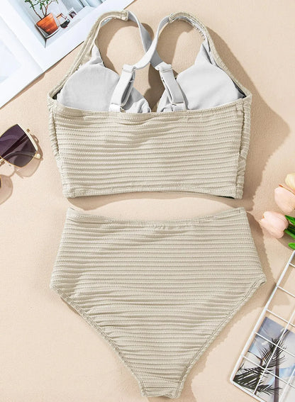 Crescencia | Bikini texturizado de tiro alto con top cruzado