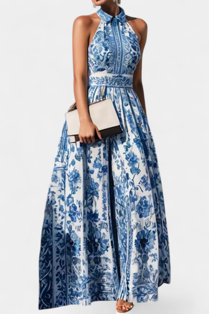 Shante | Vestido A-Line Estampado Floral con Cuello Solapa