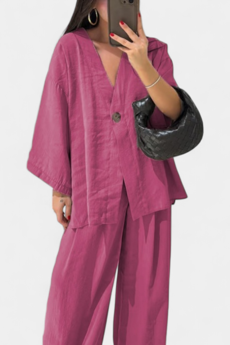 Eli | Conjunto Oversize de Top con Cuello en V y Pantalón Recto