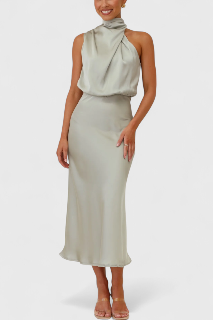 Rina | Vestido Elegante de Cuello Halter Drapeado