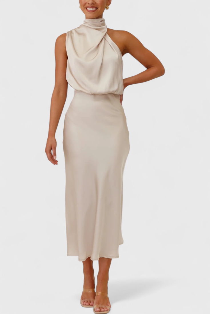 Rina | Vestido Elegante de Cuello Halter Drapeado