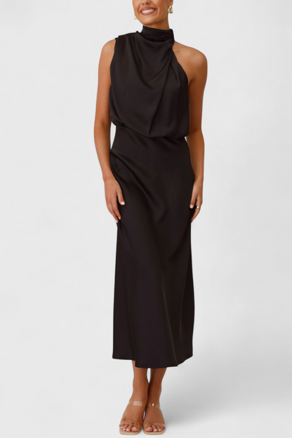 Rina | Vestido Elegante de Cuello Halter Drapeado