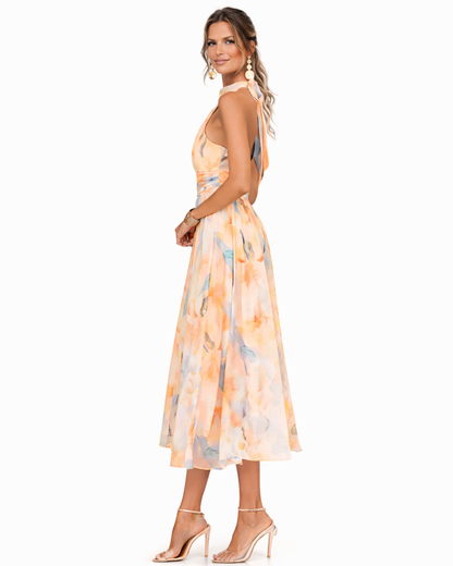 Débora | Vestido Halter con Estampado Acuarela
