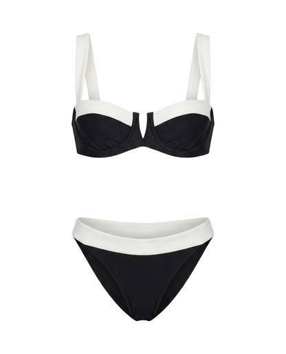 Melissa-Amélia | Bikini clásico negro y blanco con tirantes ajustables