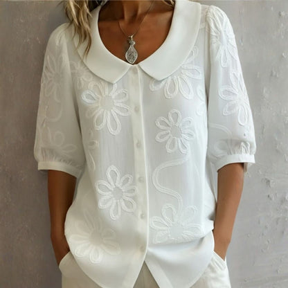 Clotilde | Blusa con cuello Peter Pan y bordado floral
