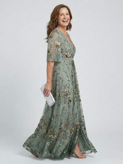 Bianca-Kelly | Vestido Maxi Halter Floral en Verde Salvia
