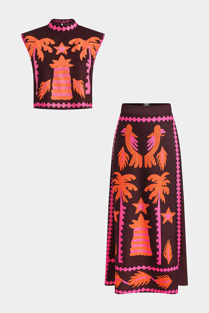 Melissa-Eva | Conjunto de Top y Falda Recortada Coconut Palm
