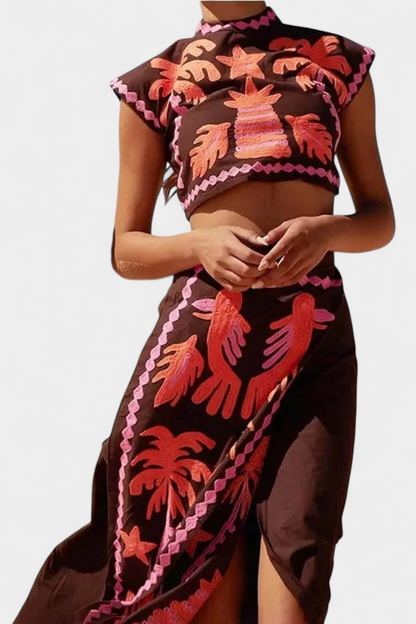Melissa-Eva | Conjunto de Top y Falda Recortada Coconut Palm