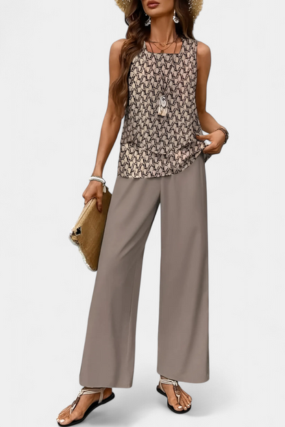 Martina | Conjunto Boho Elegante Sin Mangas con Pantalón Recto Estampado