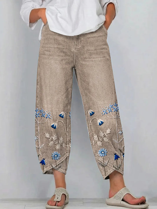 Brígida | Pantalón Casual con Bordado Floral