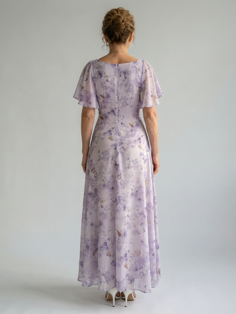 Valentía | Vestido Largo Floral con Manga Mariposa y Escote Cuadrado