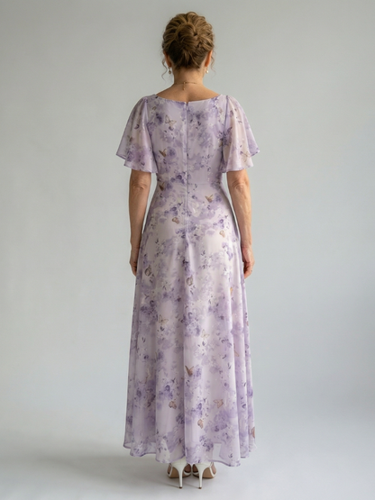 Valentía | Vestido Largo Floral con Manga Mariposa y Escote Cuadrado