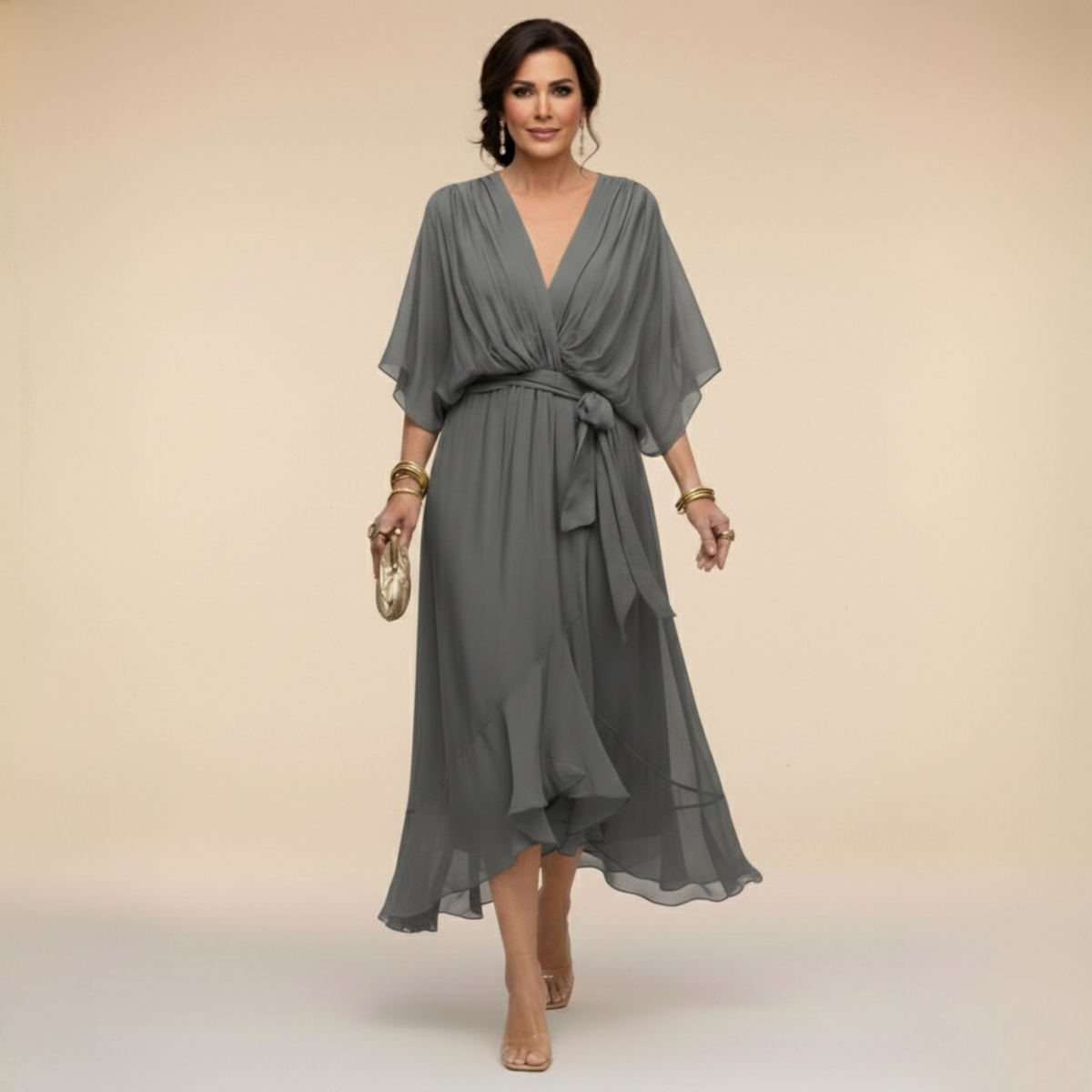 Dora | VESTIDO DE CHIFFON CON ESCOTE EN V