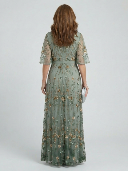 Bianca-Kelly | Vestido Maxi Halter Floral en Verde Salvia