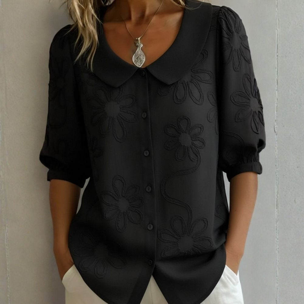 Clotilde | Blusa con cuello Peter Pan y bordado floral