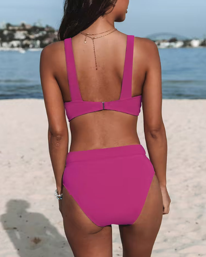 Sinforosa | Bikini liso de tiro alto con top en V