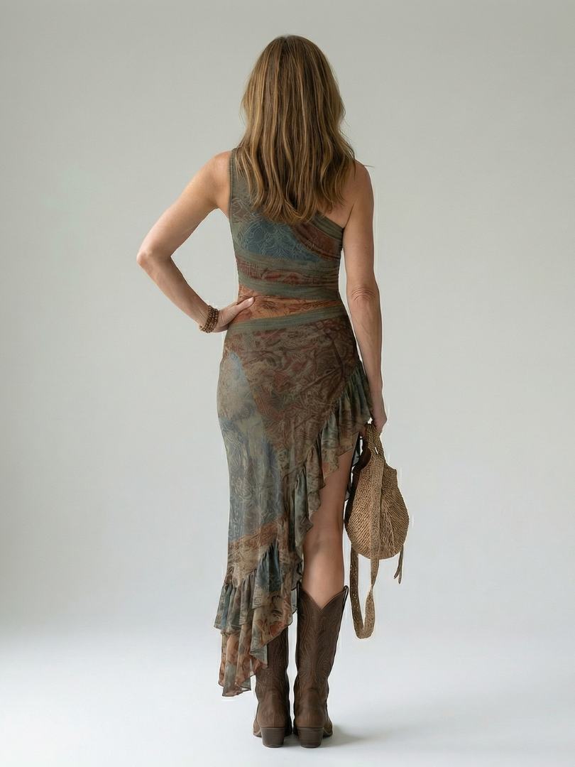 Beatriz-Núria | Vestido Midi Asimétrico con Abertura Lateral