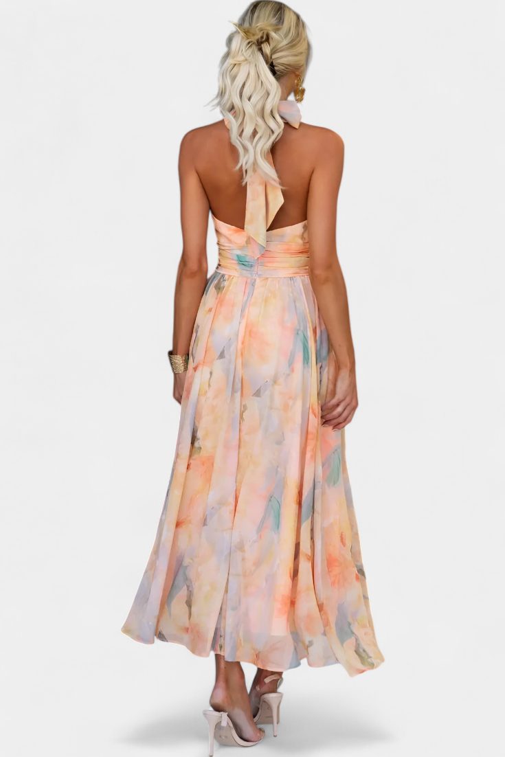 Alaia | Vestido con Estampado Aquarelle y Cuello Halter