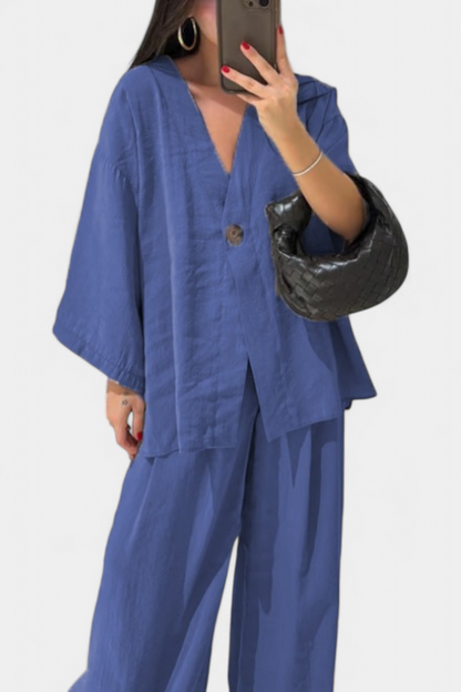 Eli | Conjunto Oversize de Top con Cuello en V y Pantalón Recto