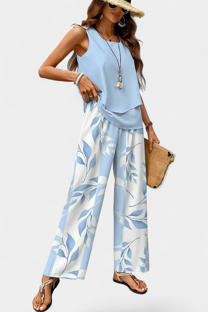 Martina | Conjunto Boho Elegante Sin Mangas con Pantalón Recto Estampado