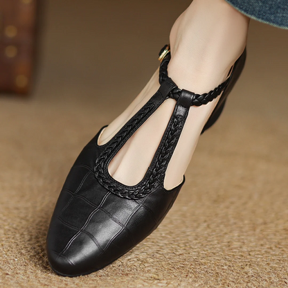 Elba | Bailarina Mary Jane con Tira T y Textura Cocodrilo