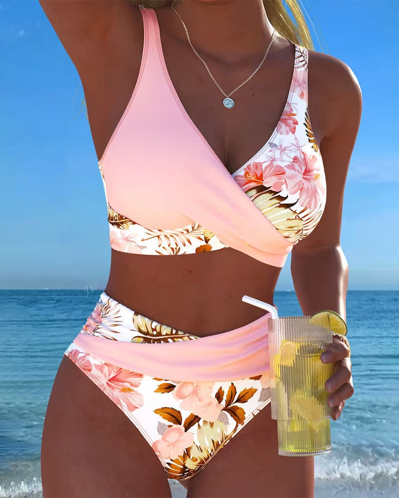 Consuelo | Bikini floral de dos piezas con contraste