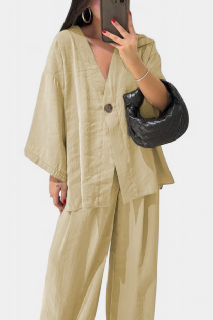 Eli | Conjunto Oversize de Top con Cuello en V y Pantalón Recto
