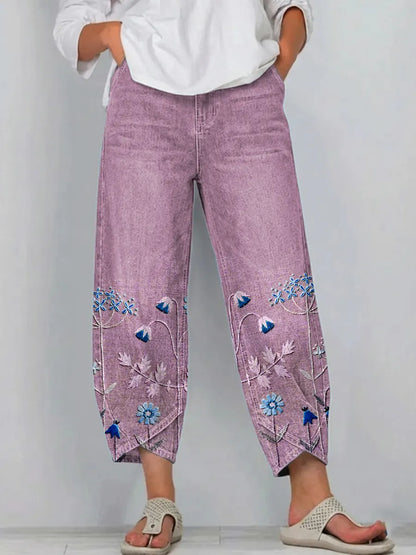 Brígida | Pantalón Casual con Bordado Floral
