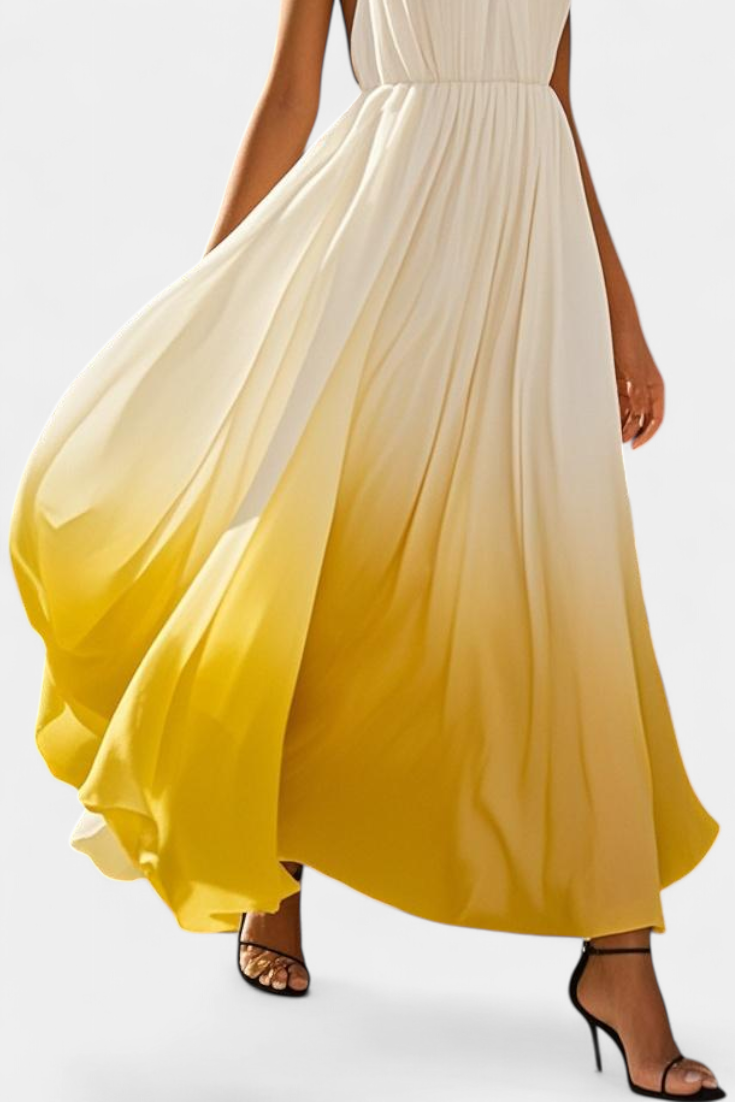 Starla | Vestido Maxi Halter Plisado con Detalles de Perlas