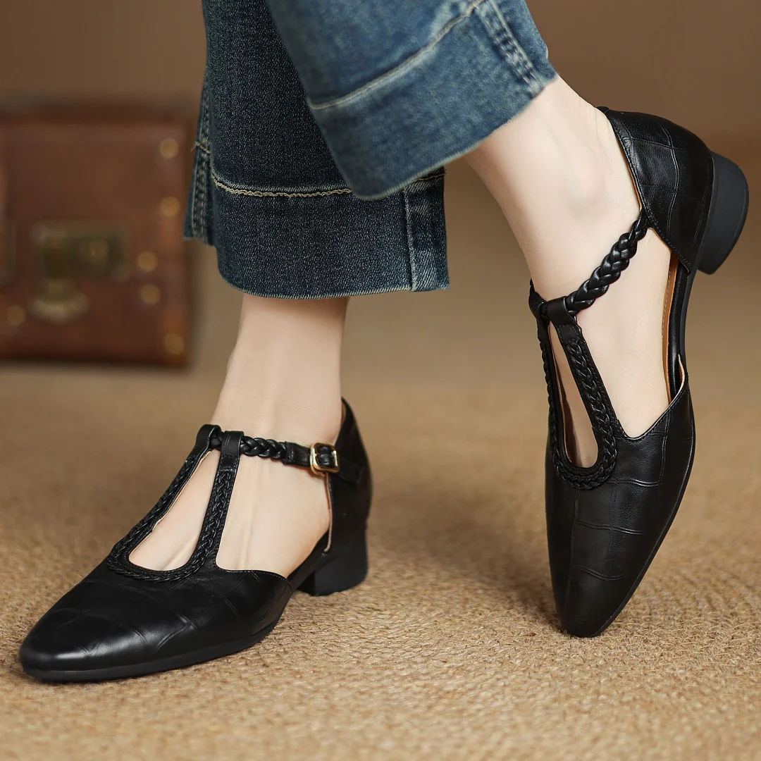 Elba | Bailarina Mary Jane con Tira T y Textura Cocodrilo