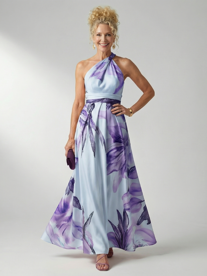 Amiela | Vestido Maxi Halter con Estampado Floral Grande