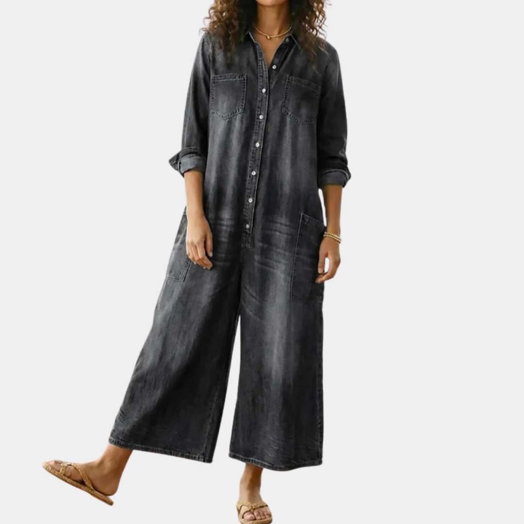 Ana-Luana | Vestido maxi vaquero con botonadura y manga larga