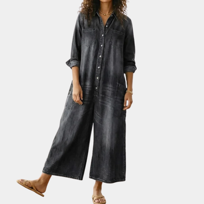 Ana-Luana | Vestido maxi vaquero con botonadura y manga larga