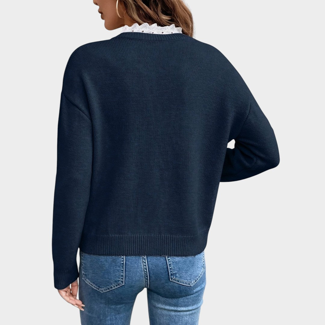 Eva-Camila | Jersey con escote en V y ribete de encaje