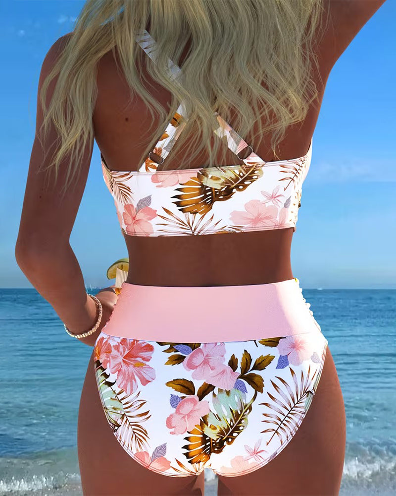Consuelo | Bikini floral de dos piezas con contraste