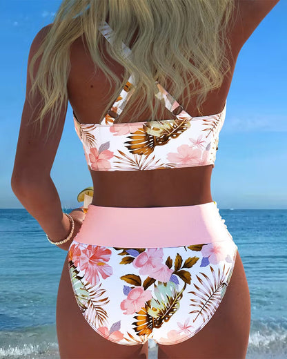 Consuelo | Bikini floral de dos piezas con contraste